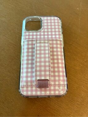 Pink Gingham Smartphone Case with Built-In Card Strap